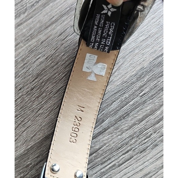 Vintage BRIGHTON Black Brown Belt Stacked Leather Engraved Buckle Adjustable M - Picture 9 of 9